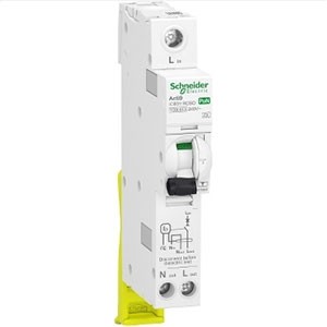 Schneider Electric SP RCBO/ELCB Residual Current Breaker With Overcurrent Protection (RCBO)-A9D11820-IC60H-RCBO-1P+N-C curve- 20A-30 mA -240 V, 10KA